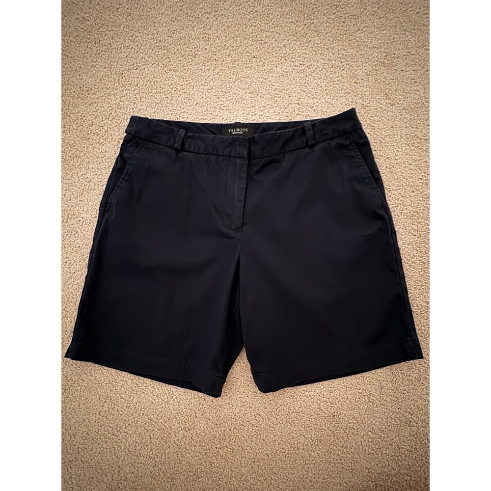 Talbots Womens Chino Shorts Size 8 Navy Blue Adjustable Waist Mid Rise 7 Inseam